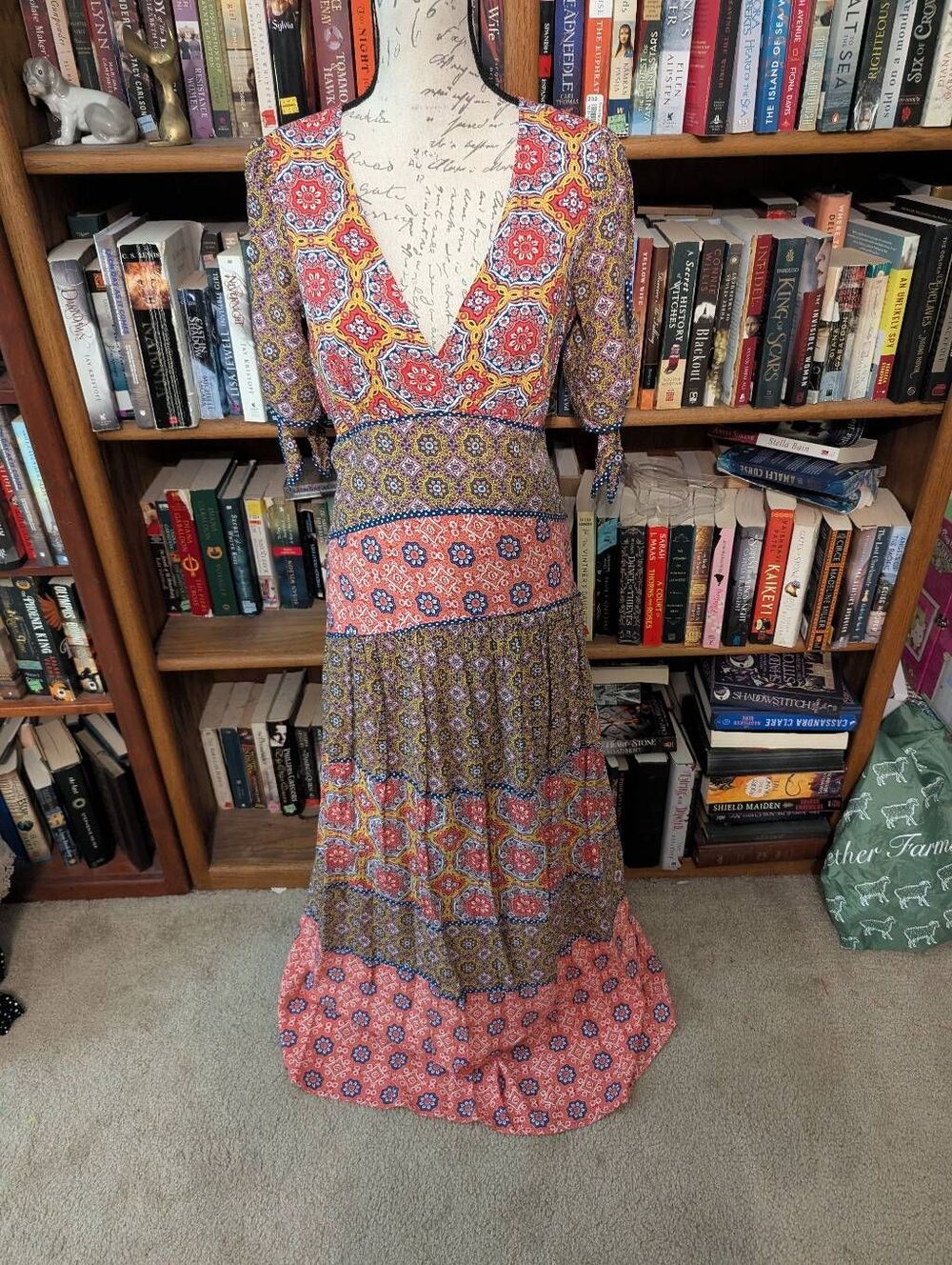 Maeve by Anthropologie Size 2 Boho Floral Patchwork Tiered V-Neck Maxi Dress